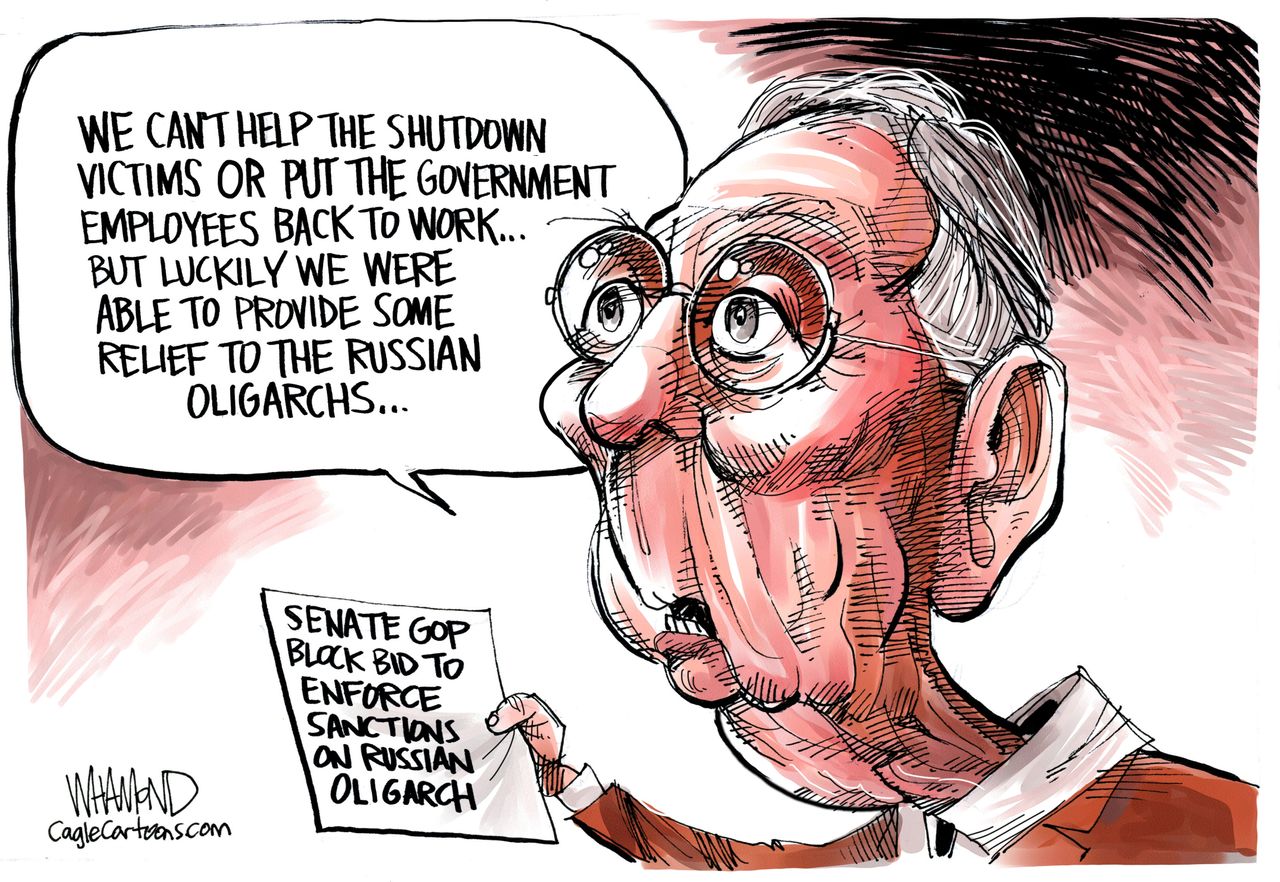 Political cartoon U.S. Mitch McConnell government shutdown federal workers russia&amp;amp;nbsp;sanctions