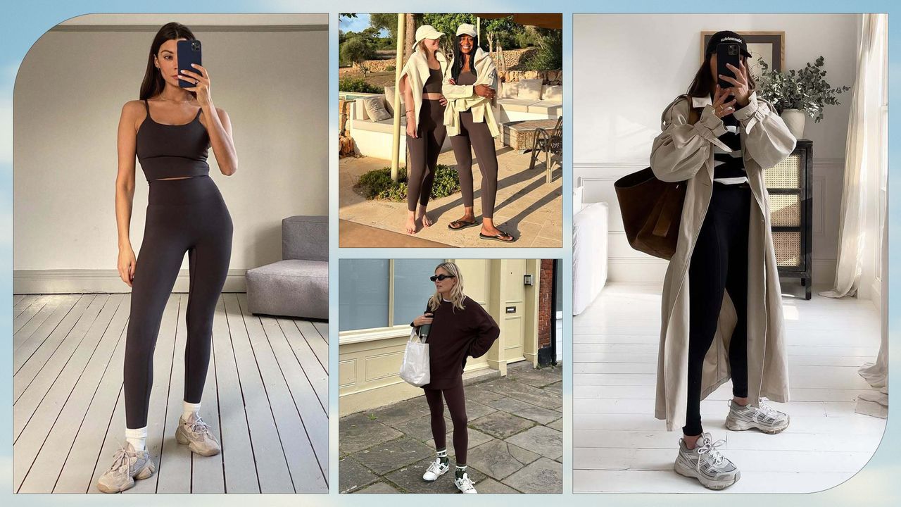 Collage of women wearing leggings.