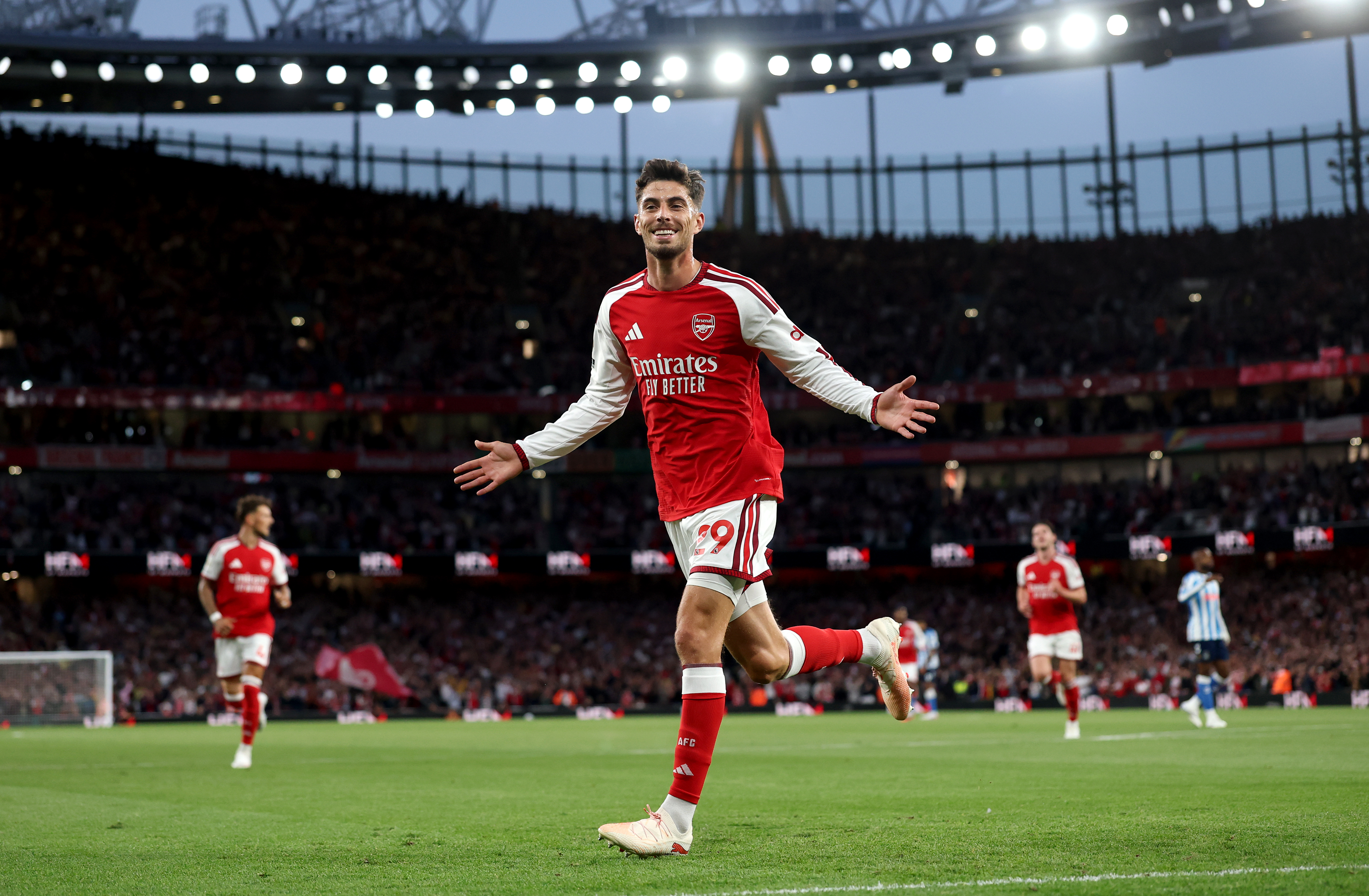 Kai Havertz of Arsenal celebrates scoring his team&rsquo;s first goal against Coventry City