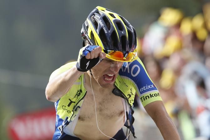 Rafal Majka (Tinkoff-Saxo) has enough energy left for one fist pump