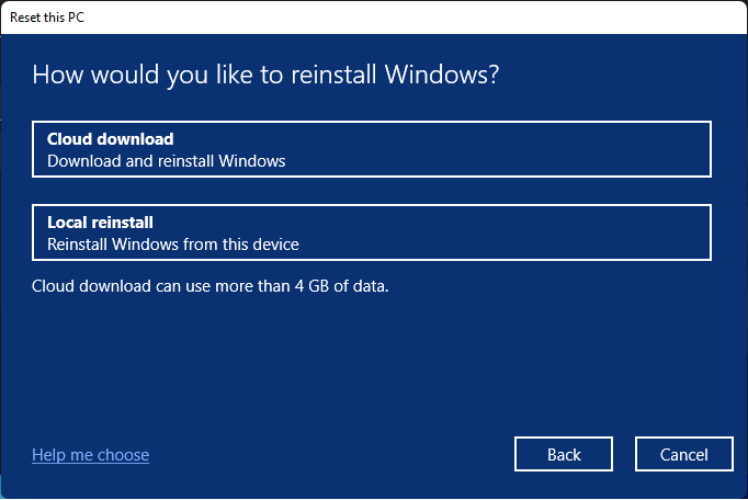 Choose a Reinstall Option