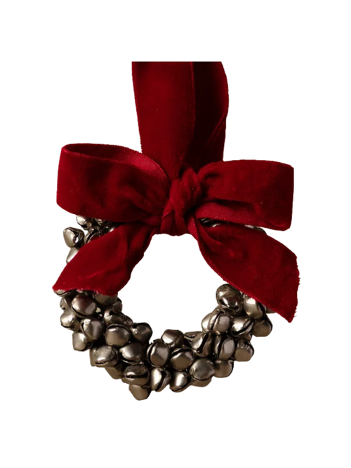 Silver Beaded Jingle Bell Wreath Ornament