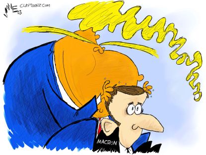 Political cartoon U.S. Trump Macron France diplomacy