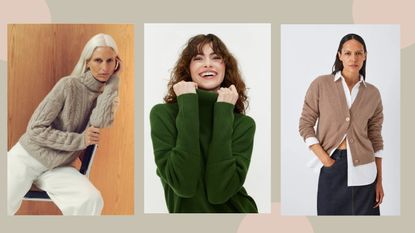 models wearing three of the best cashmere jumpers from White Company / Chinti & Parker/ John Lewis