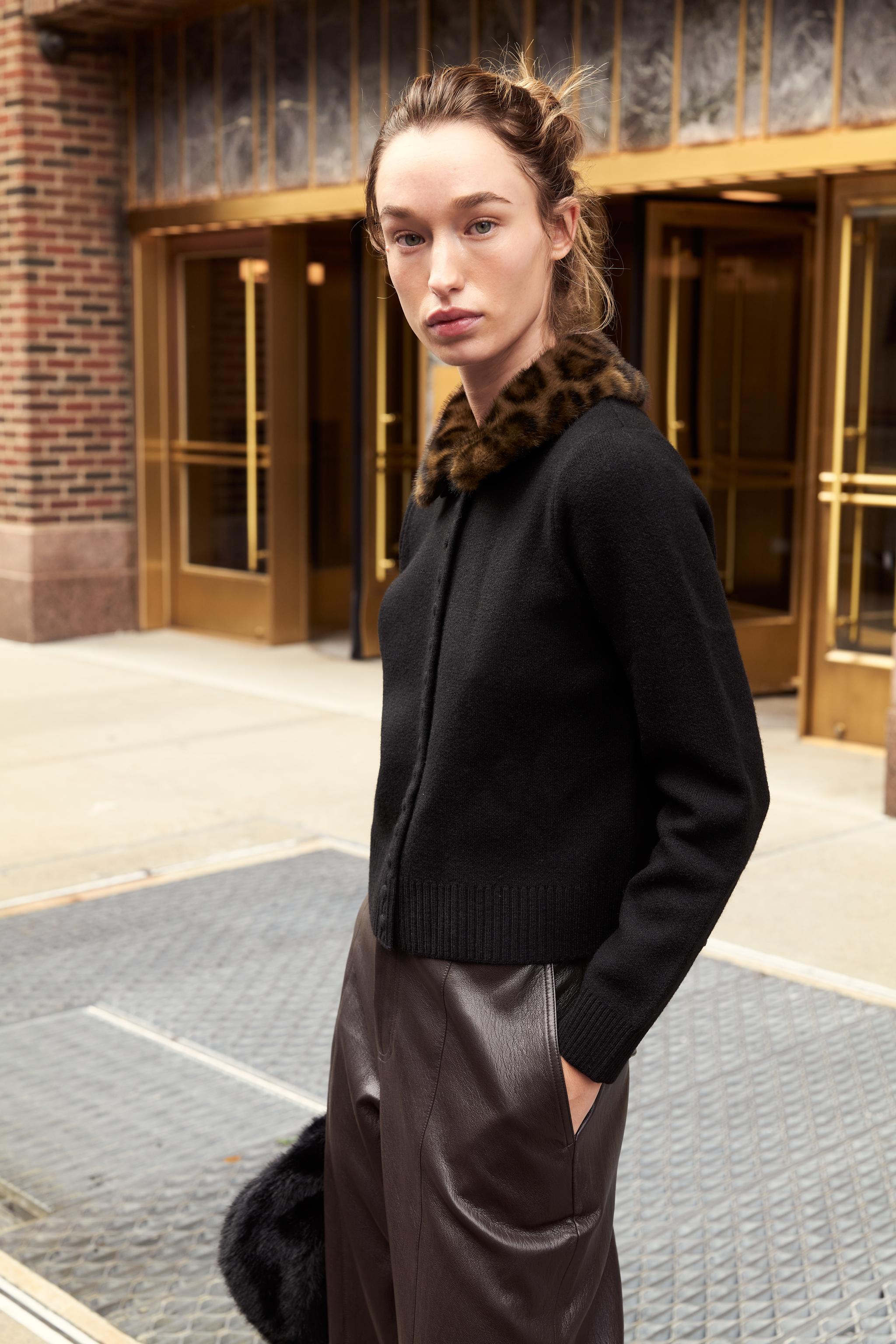 Cardigan With Faux Fur Collar