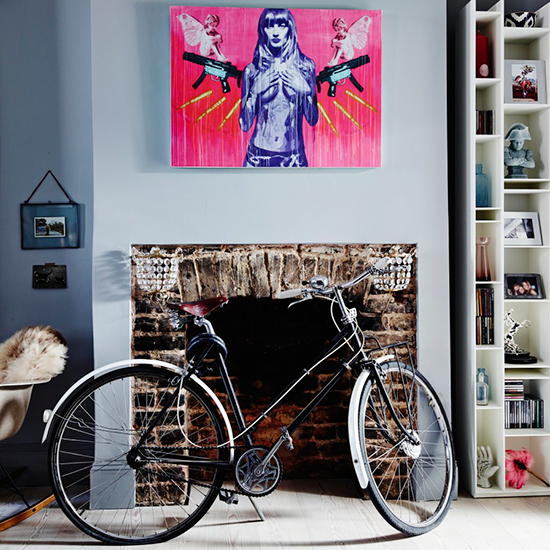 living room fireplace in eclectic west london home