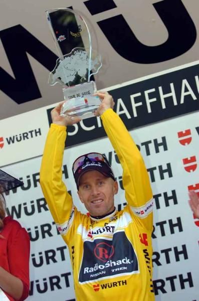 Levi Leipheimer (RadioShack) celebrates winning the Tour de Suisse.