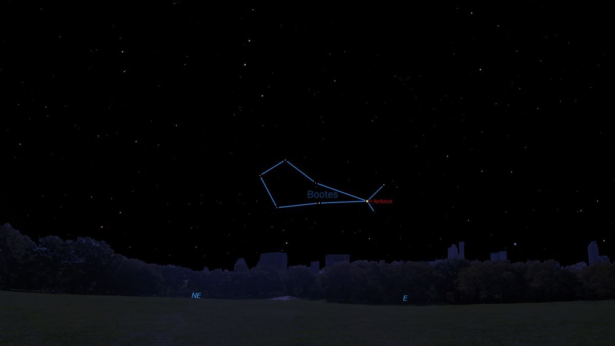 The Bootes constellation over New York on April 5, 2019, at 9 p.m. local time.