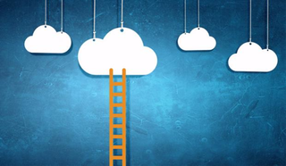 Cloud illustrations on a blue background with a ladder