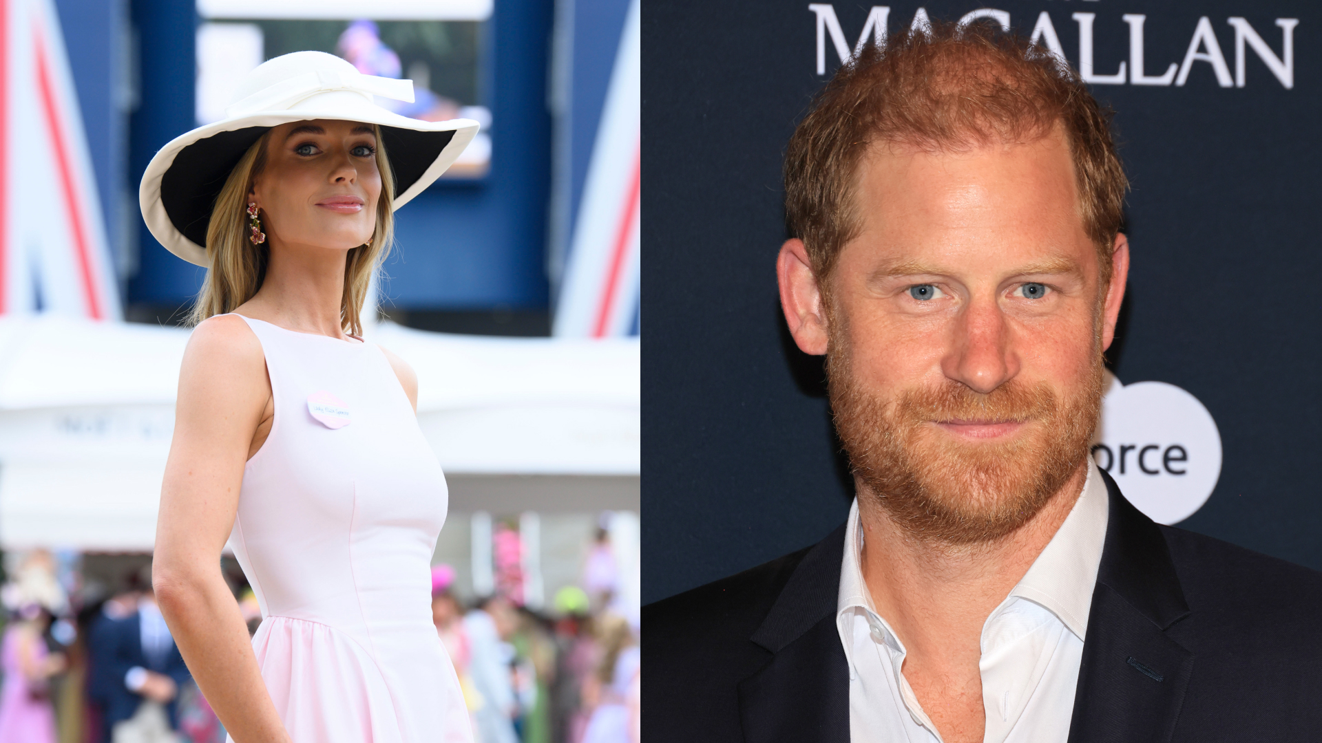 A split of Eliza Spencer and Prince Harry