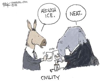 Political Cartoon U.S. GOP democrats civility immigration policy abolish ICE