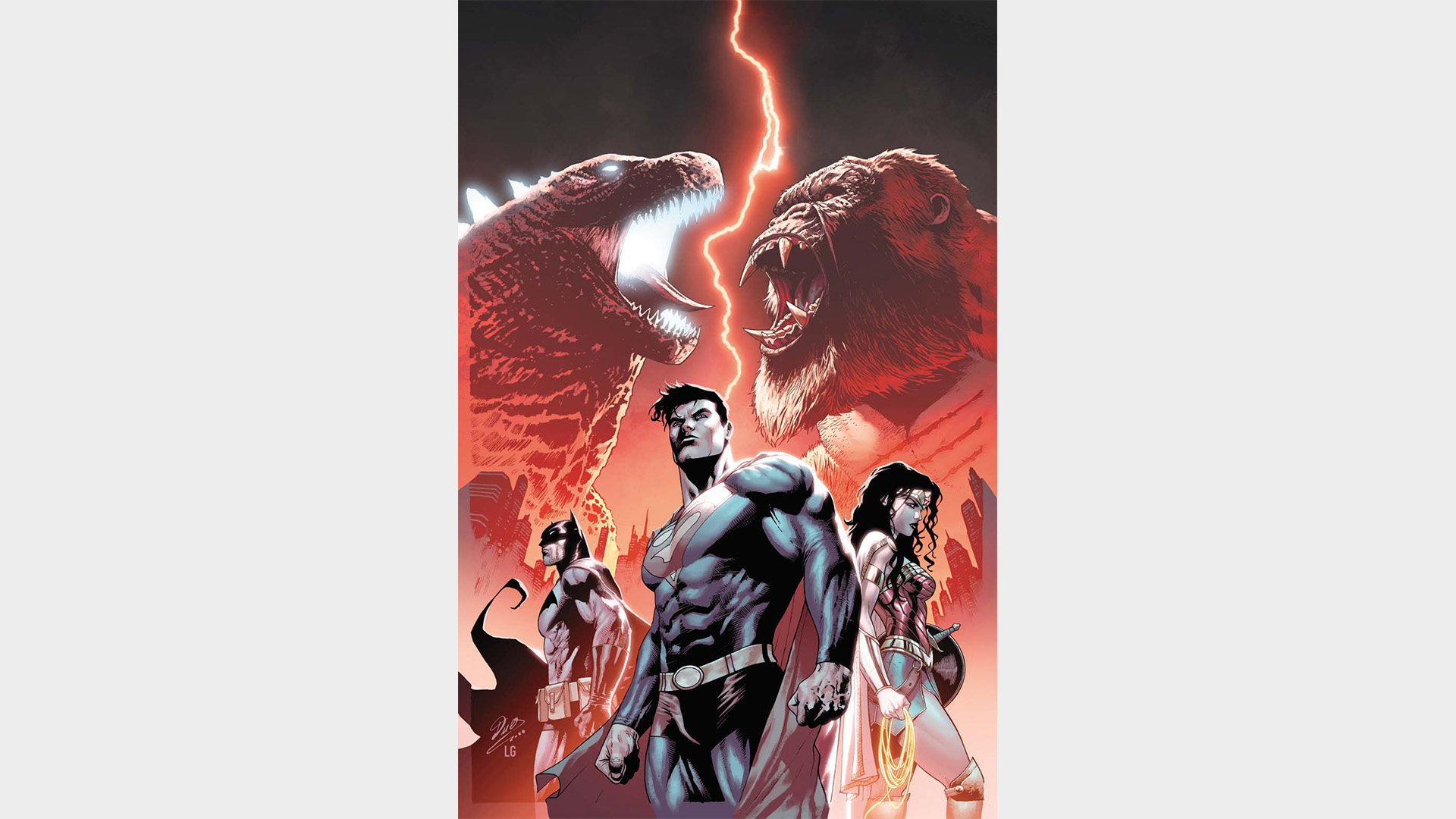 Christian Duce's main cover for Justice League vs. Godzilla Vs. Kong 2 #1.