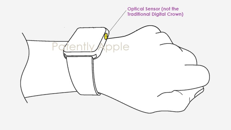 Paten Apple Watch yang menunjukkan sensor optik