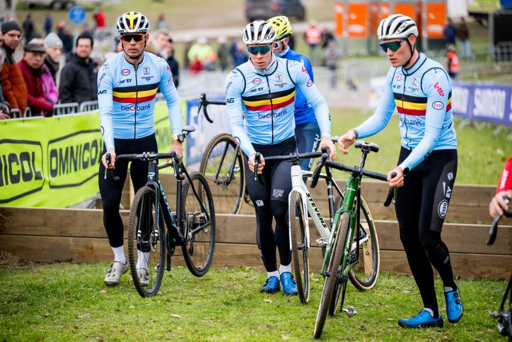 Belgian Sven Vanthourenhout Belgian Laurens Sweeck and Belgian Joran Wyseure pictured in action during a training session on the track of this weekends World Championships cyclocross cycling in Hoogerheide The Netherlands on Thursday 02 February 2023 BELGA PHOTO JASPER JACOBS Photo by JASPER JACOBS BELGA MAG Belga via AFP Photo by JASPER JACOBSBELGA MAGAFP via Getty Images