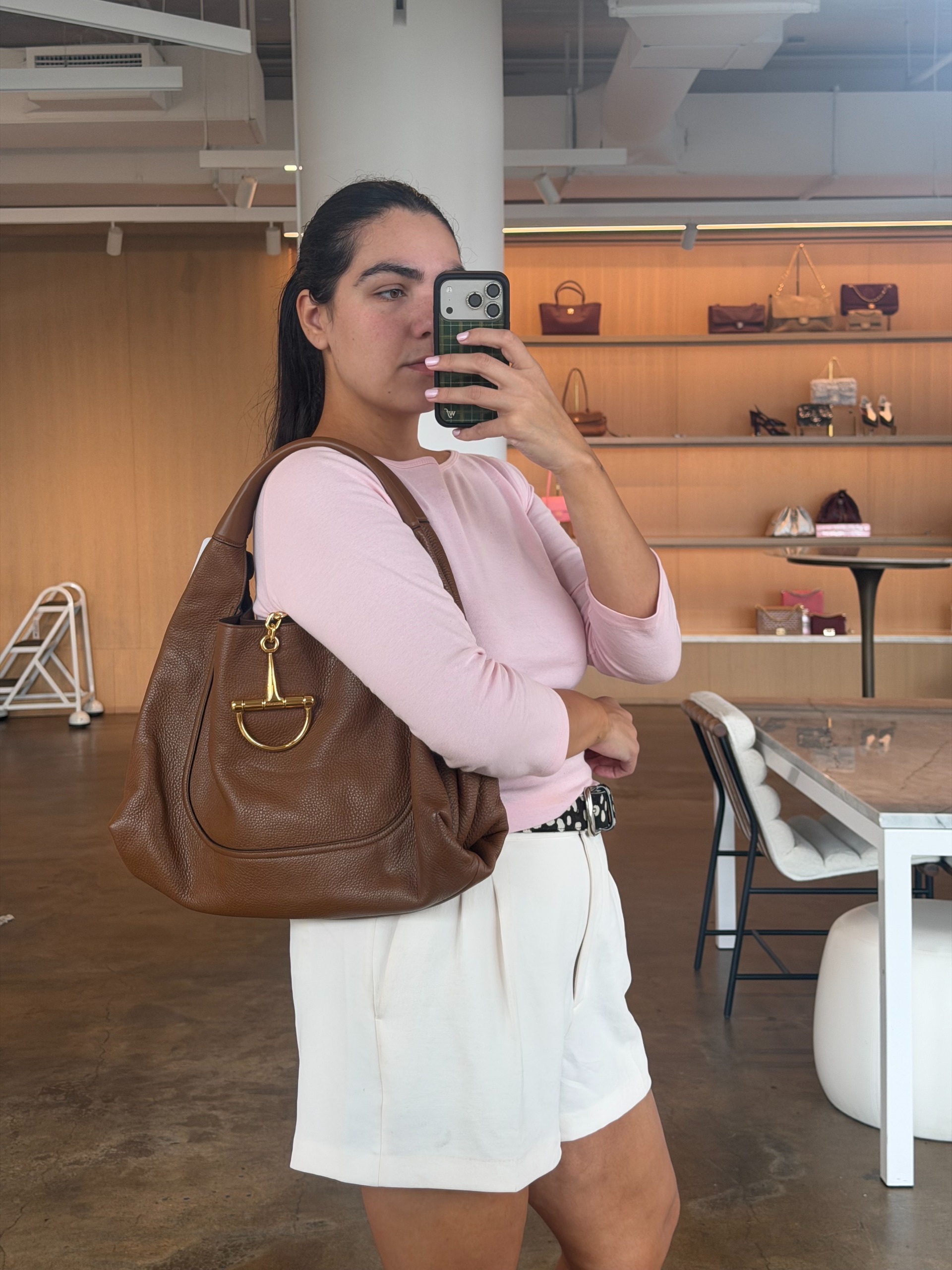Who What Wear editor Ana Escalante wearing a Gucci Softbit Maxi Shoulder Bag