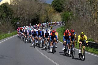 The peloton riding stage two of the 2025 Tirreno-Adriatico