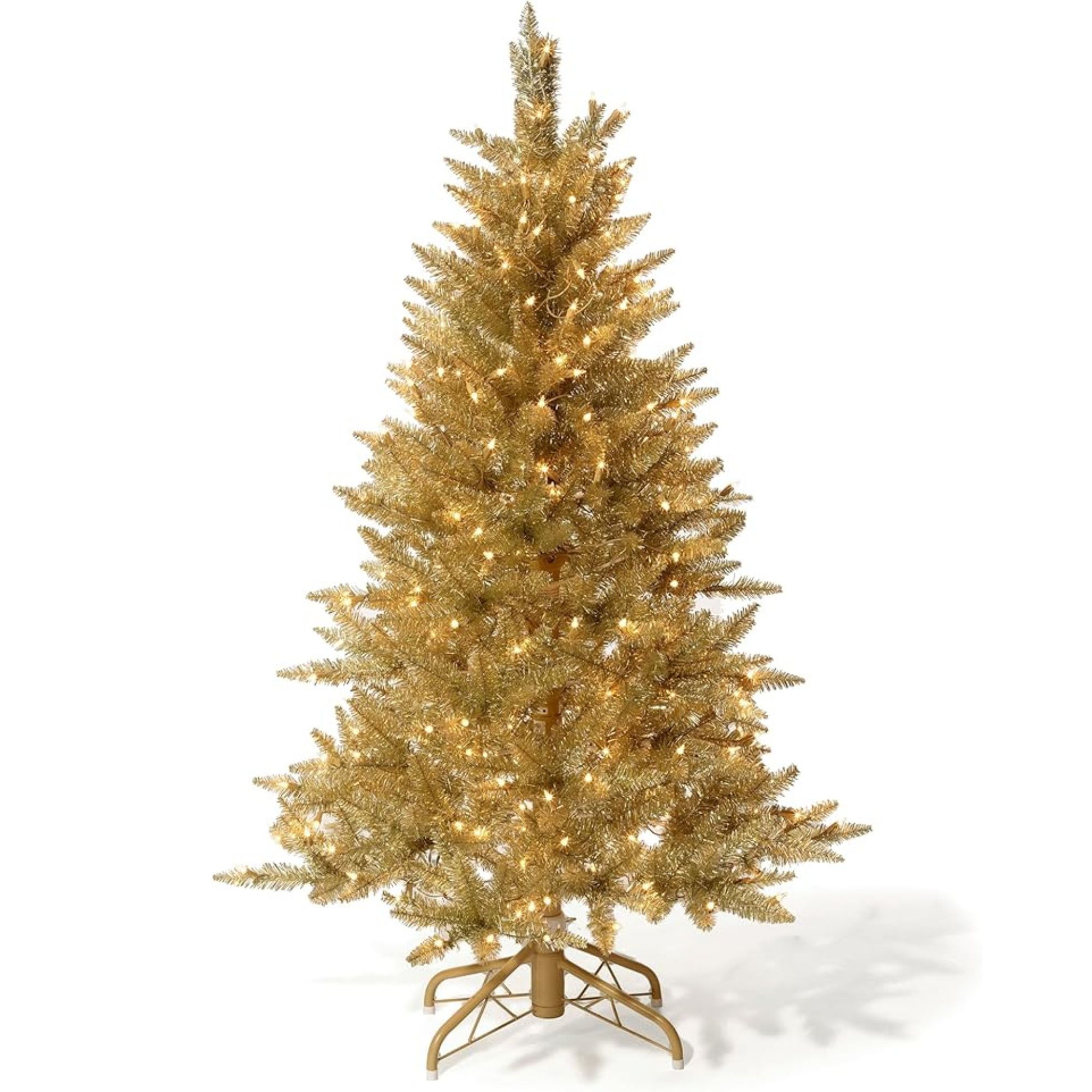 Champagne Tinsel Tree 6.5&#039; Clear Lights
