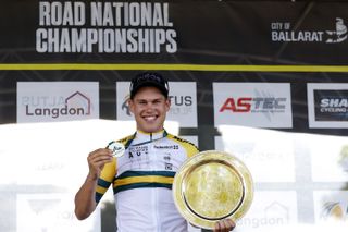 2023 Australian National Championships: Luke Plapp celebrates successfully defending his 2022 elite men's road race title