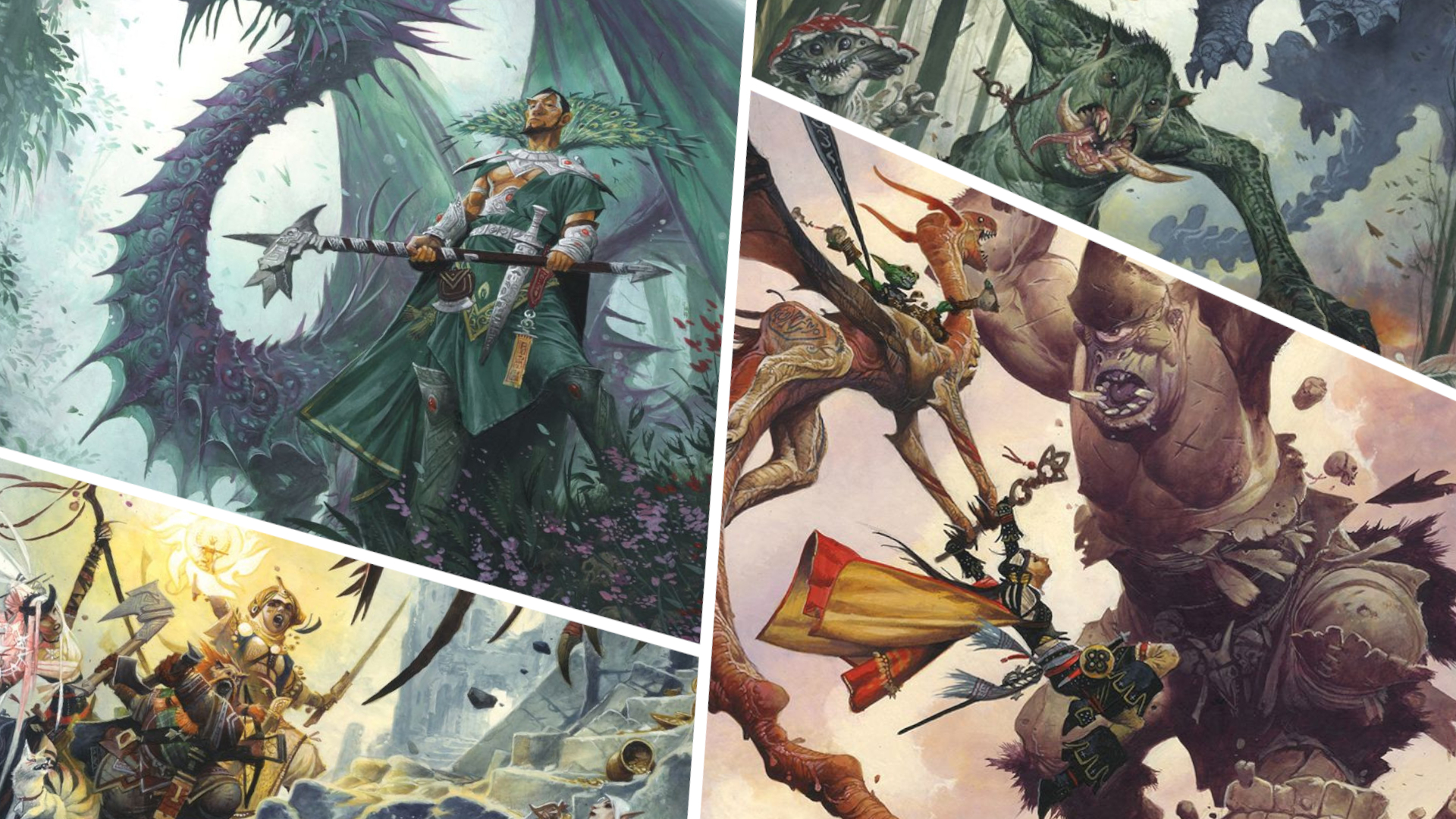 Pathfinder monsters and heroes divided by white lines