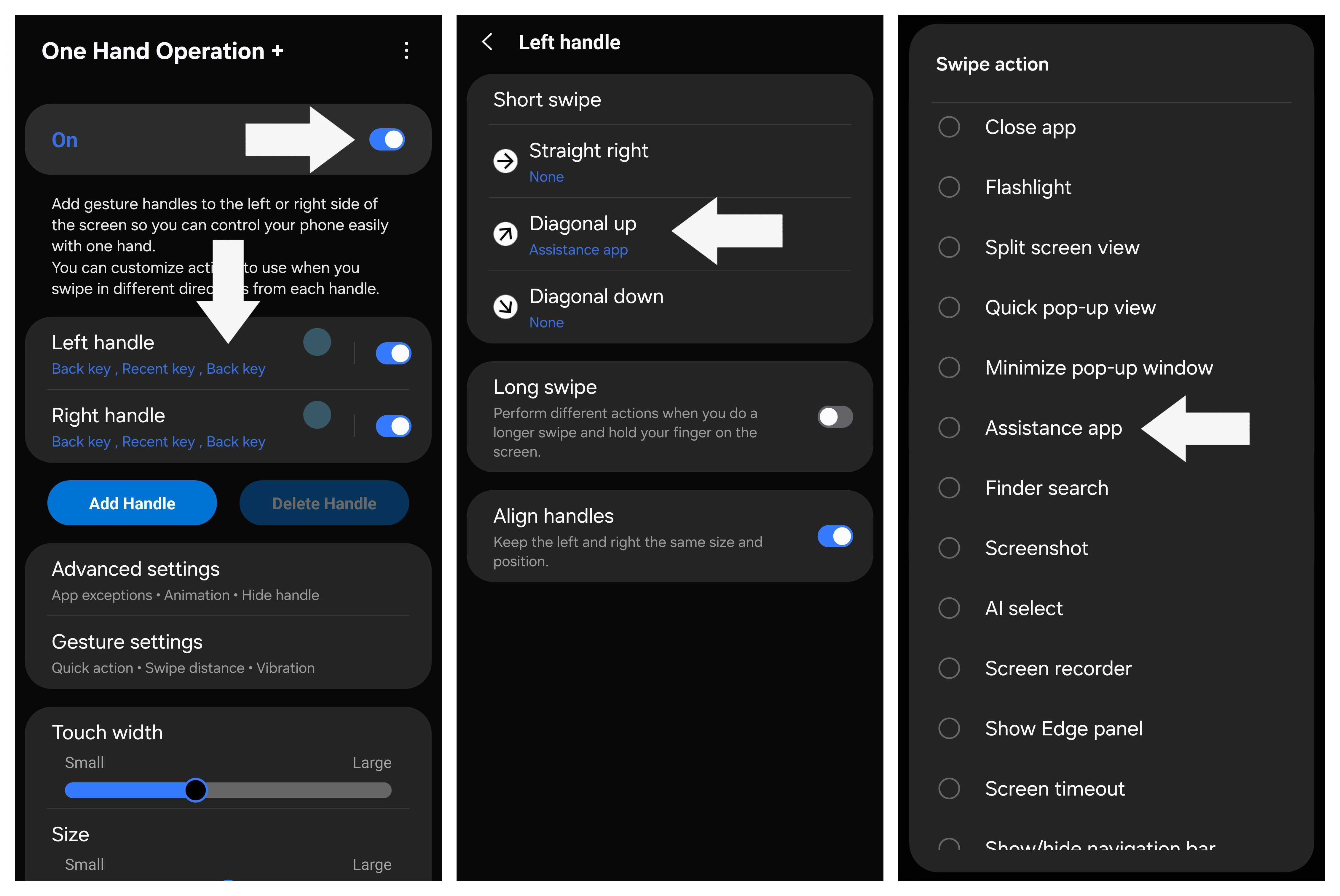 Create an Assistant swipe gesture using One Hand Operation Plus in the Samsung Good Lock app