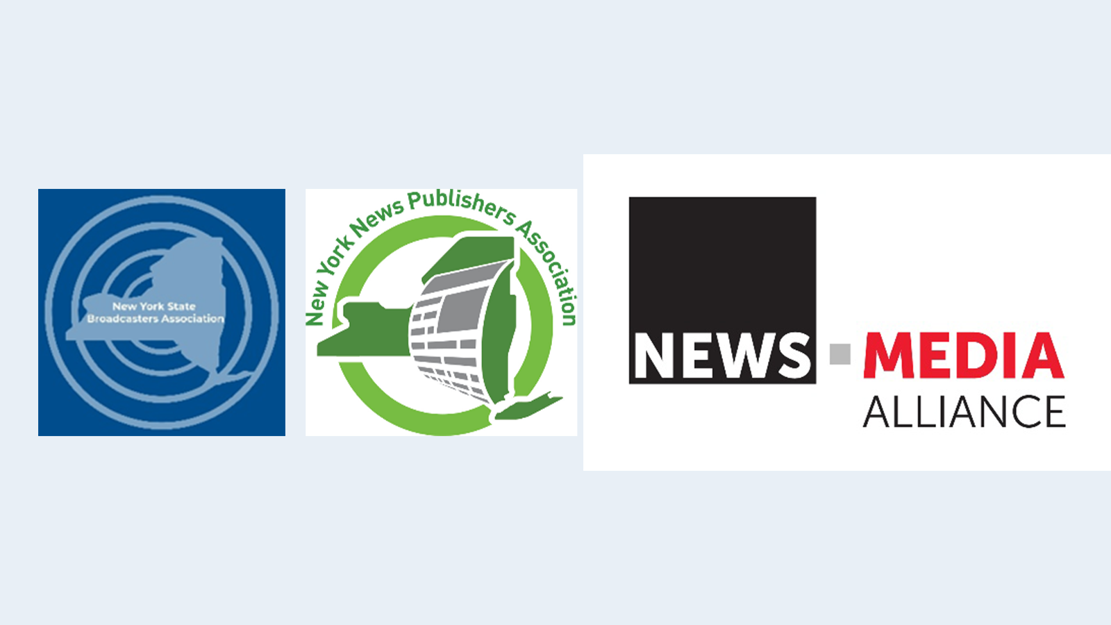 New York State Broadcaster Association, New York State News Publishers Association and News Media Alliance logos