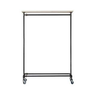 Clothes rack with wooden shelf and wheels