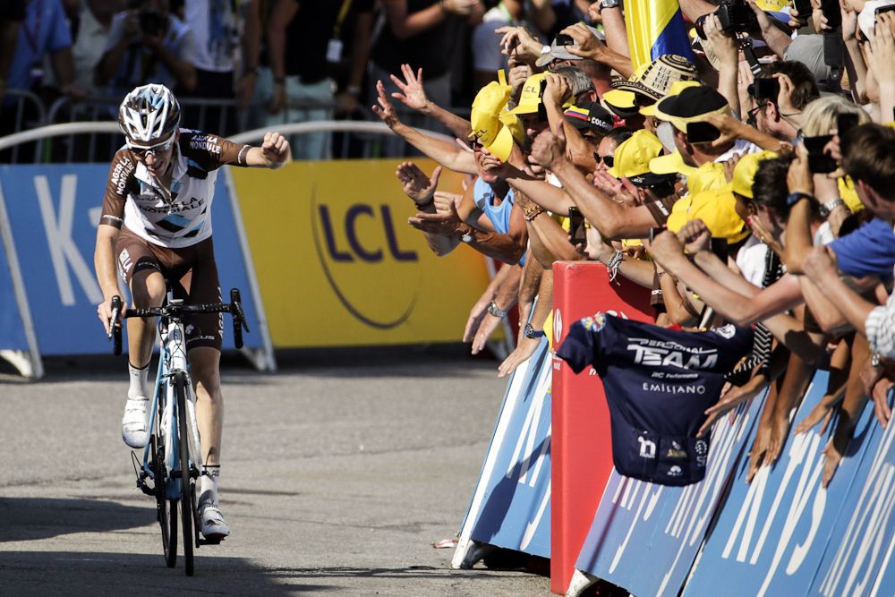 Romain Bardet approaches the finish of stage 18.