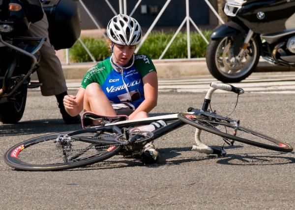 A clipped pedal put this Verducci rider on the ground.