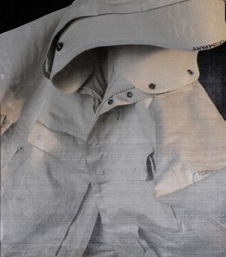 Close up detail of grey CP Company jacket