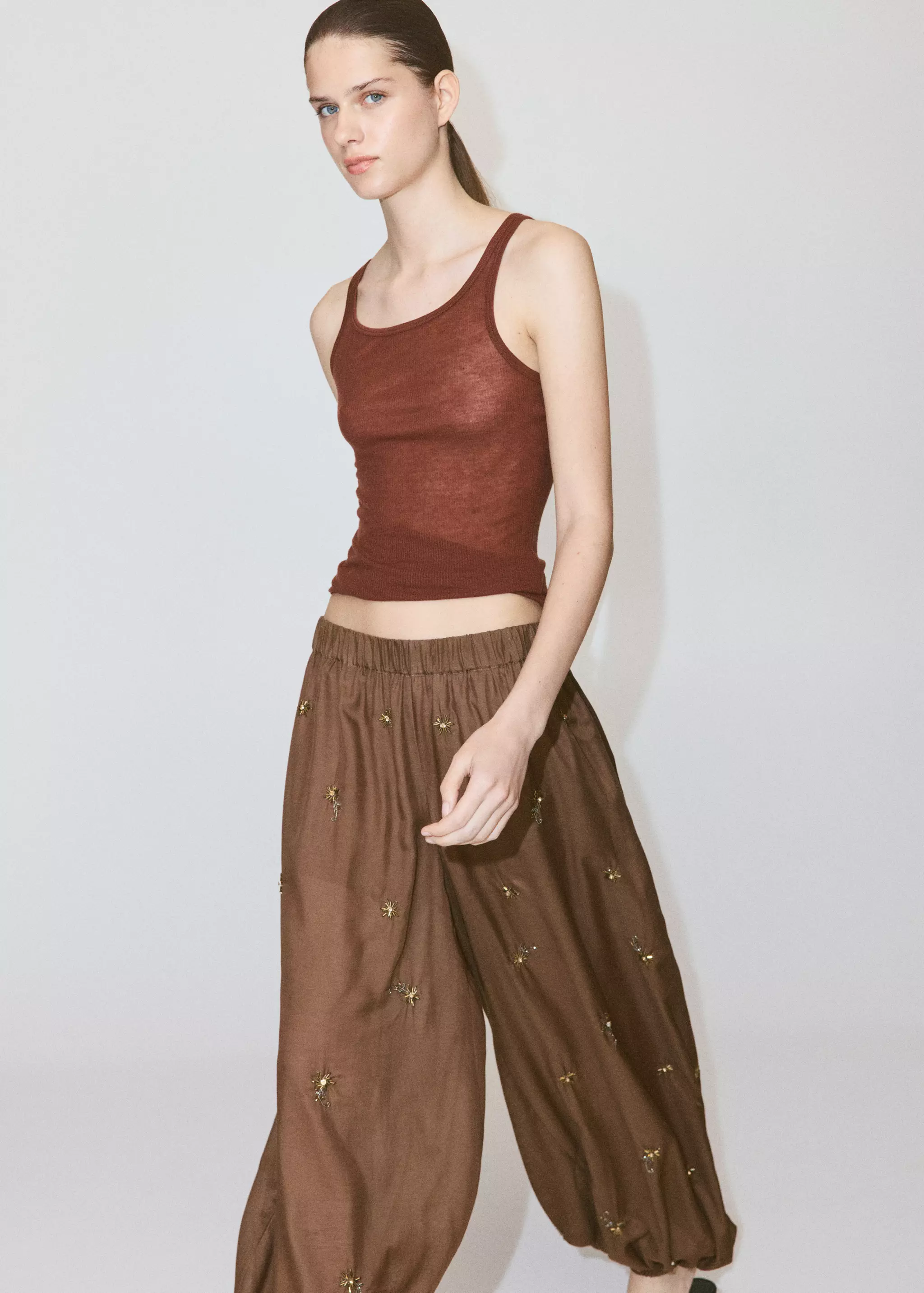 Balloon Trousers With Embroidered Appliqu&amp;eacute;s - Women | Mango United Kingdom