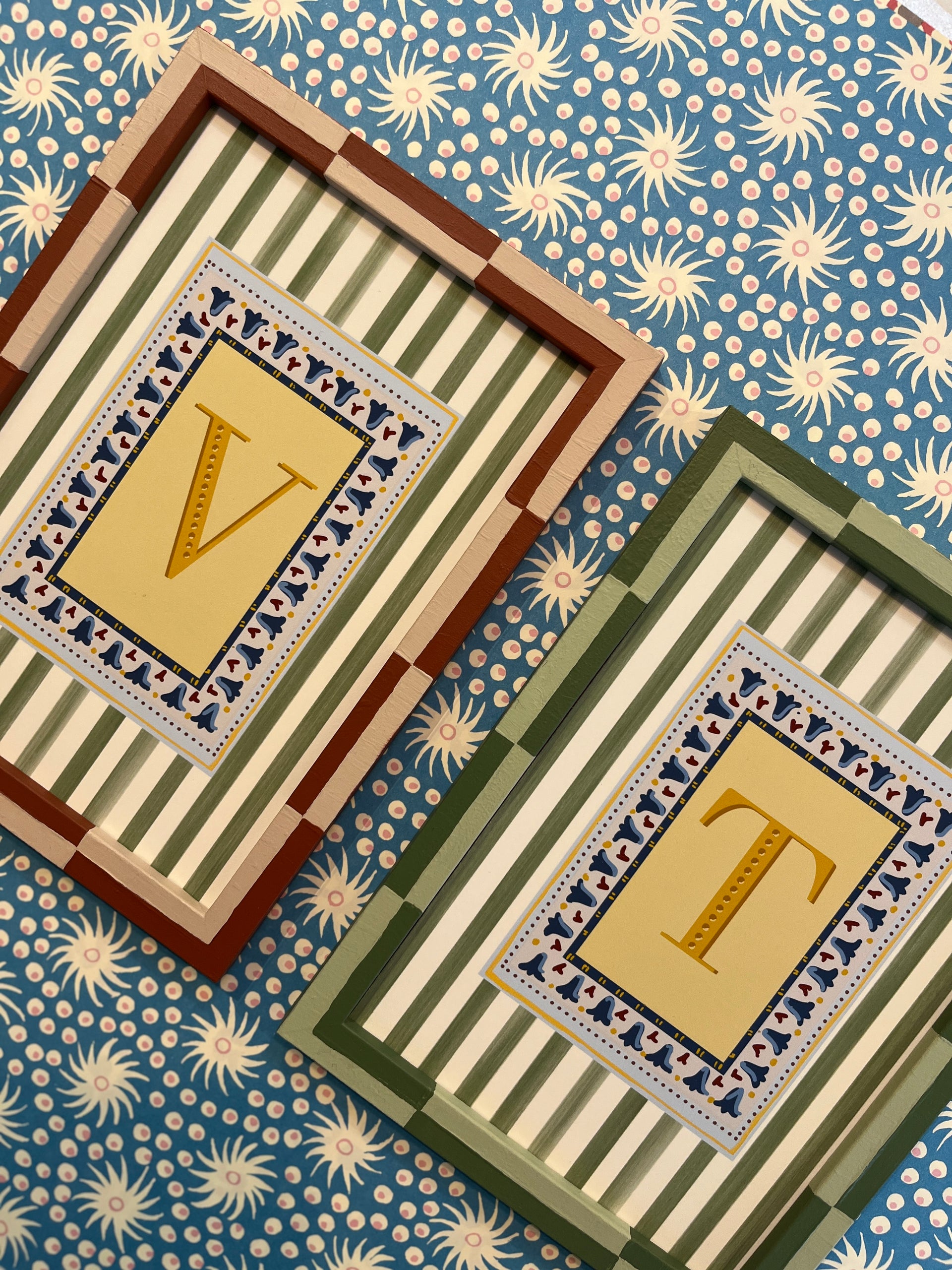 Muted Green Stripe Alphabet Print