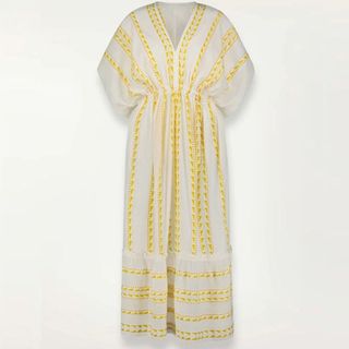 yellow and white embroidered kaftan