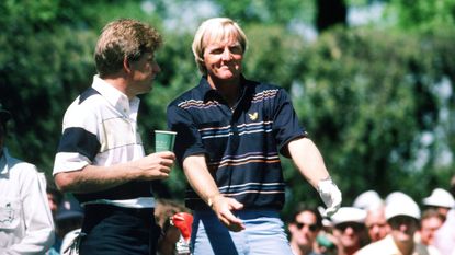 Nick Price and Greg Norman during the 1986 Masters