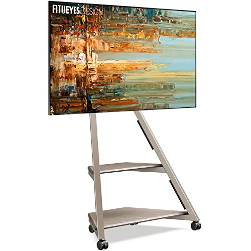Fitueyes Mobile Tv Stand on Wheels With 2 Shelfs for 32 43 55 65 Inchs Floor Tv Stand Art Screen Angle &amp;plusmn;15&amp;deg; Adjustable Height 946-1076,5mm Max. Load 40kg for Home, Garden, Balcony,conference