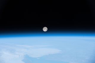 A photo of the moon snapped from the International Space Station in 2018.