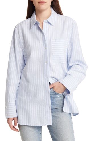 Oversize Stripe Poplin Button-Up Shirt