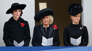 Catherine, Duchess of Cambridge, Camilla, Duchess of Cornwall and Sophie, Countess of Wessex attend the annual Remembrance Sunday Service in 2016