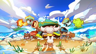 A small bunny confronts a number of imposing, armed figures.