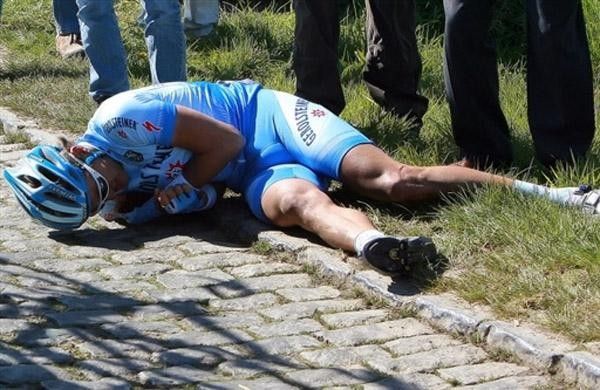 Heinrich Haussler find the cobblestones an uncomfortable place to land