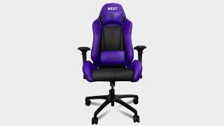 A purple Vertagear NZXT gaming chair on a gray background.
