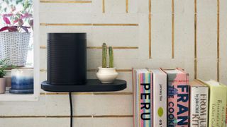 Beste smarthøyttaler: Smarthøyttaleren Sonos One på en hylle med kaktus og bøker.