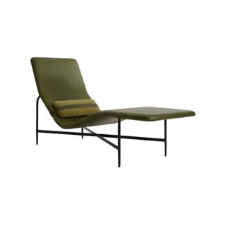 mid century style deep green leather lounge chair