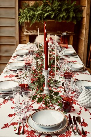 Red and white Christmas tablescape