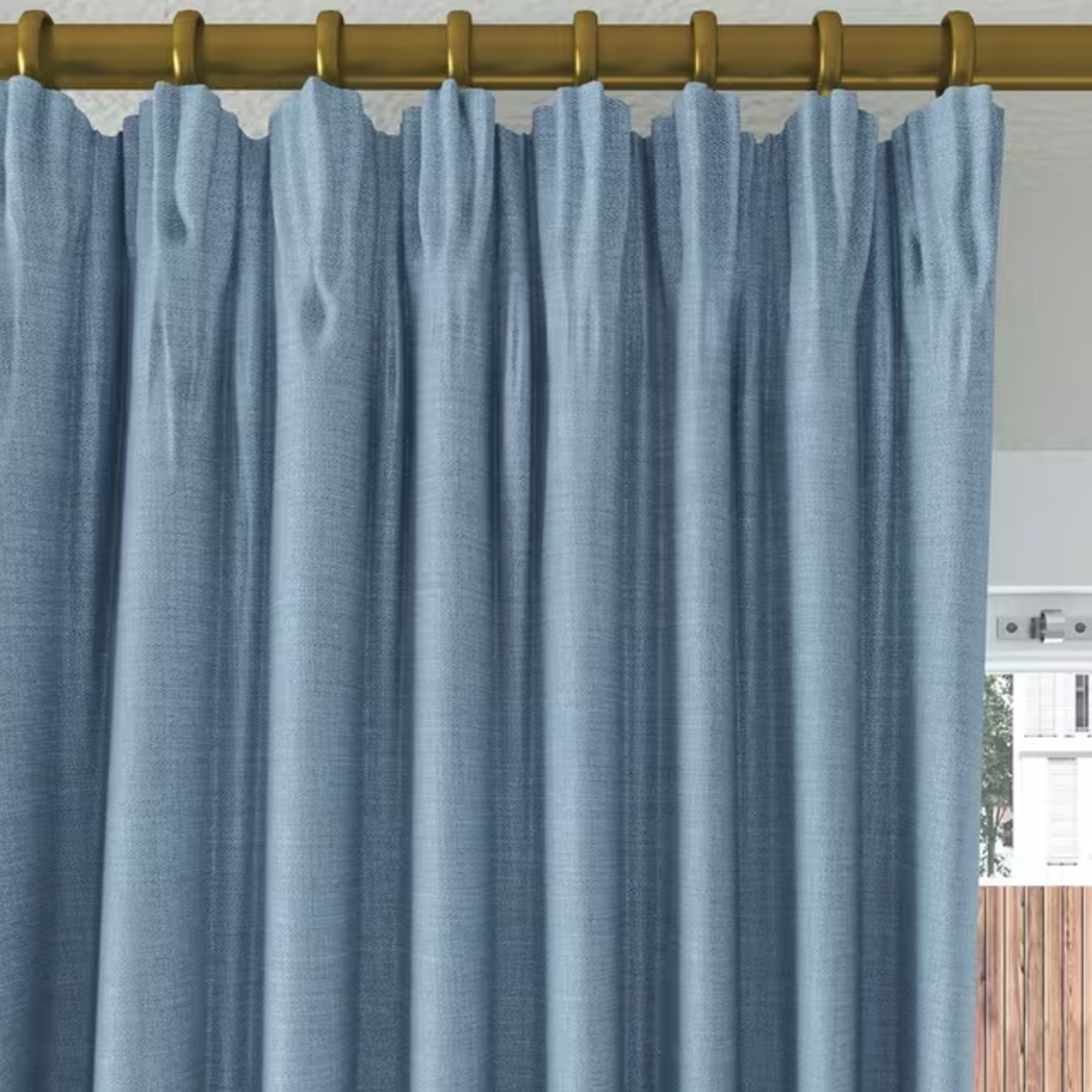 John Lewis Textured Weave Recycled Polyester Pair Blackout Thermal Lined Pencil Pleat Curtains, Blue