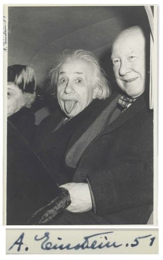 This autographed photo of Albert Einstein with his tongue out was sold at auction for $125,000.