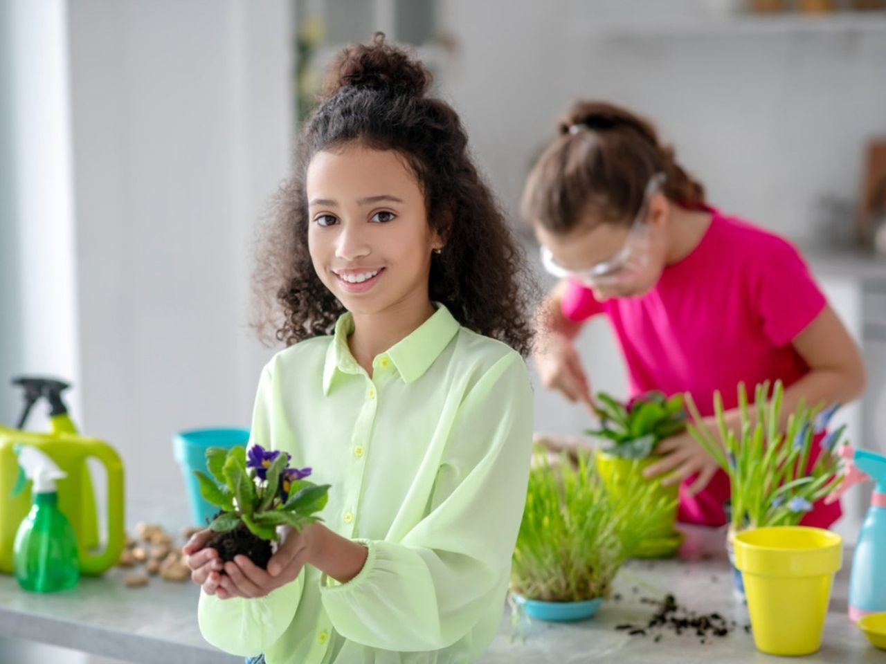 Kids Potting Houseplants