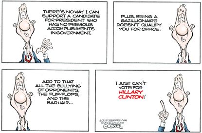 Political cartoon U.S. Trump Hillary Clinton 2016