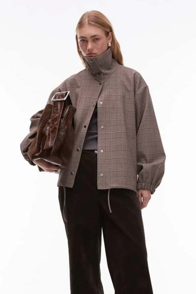 ASOS DESIGN, Asos Design Tailored Funnel Neck Jacket in Gray Check