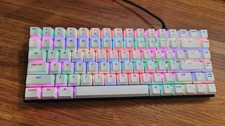 Vissles V84 gaming keyboard on a desk with RGB enabled