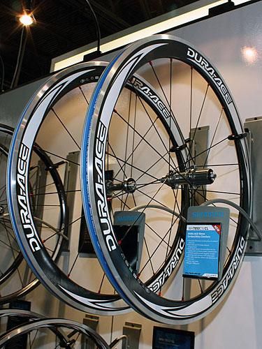 The workhorse Dura-Ace WH-7850-C50-CL carbon clinchers come back for '10 with a new welded and machined aluminum extrusion.